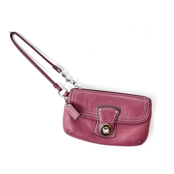 Coach Legacy Flap Mauve Dusty Rose Pebbled Leather Turnlock Wristlet Clutch Bag - Picture 5 of 11